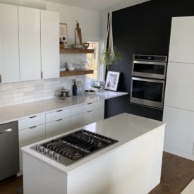 Kitchen with cabinets and island
