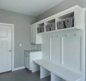 a built-in mudroom set of shelves